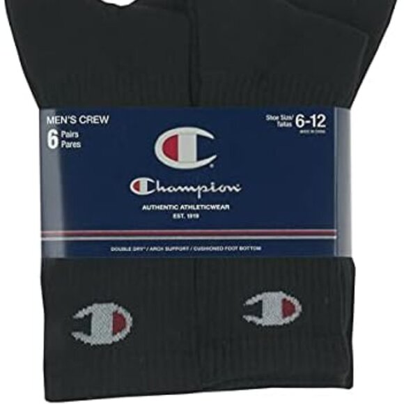 Champion Men's Double Dry Moisture Wicking Crew Socks; 6/ 6-12 - Picture 1 of 5